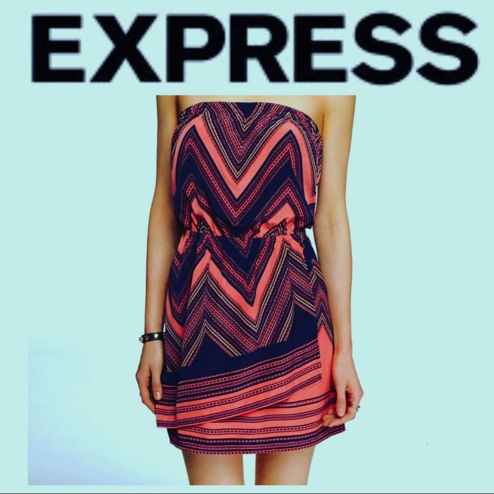 SALE 🛑Express Pink & Navy Tube Top Dress, Medium - Picture 2 of 8